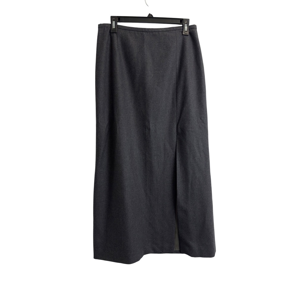 Brooks Brothers Charcoal Gray Wool Maxi Skirt Front Slit Lined Size 12 USA Made